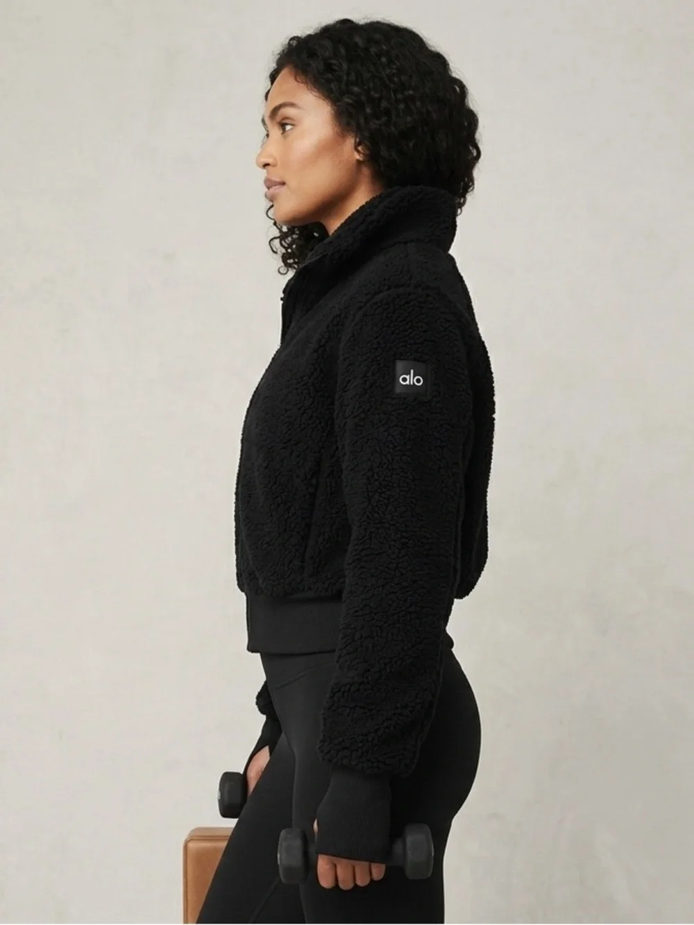 ALO Yoga Black Sherpa Cropped Zip Jacket